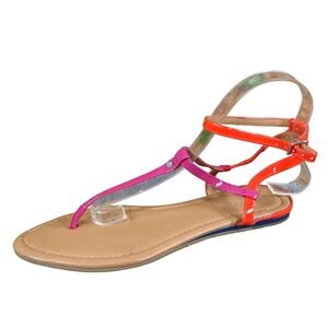Calvin Klein Haubrey Women Sandals Size 8 Casual Flat Pink Orange Patent Leather
